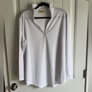 SSYS The Label White Long Sleeve Blouse Women’s XXL V-Neck Ruffle Collar NWOT